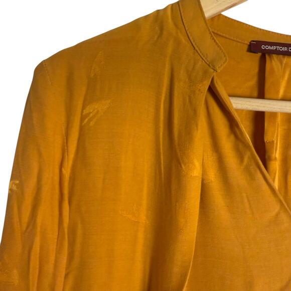 Comptoir des Cotonniers Mustard Yellow Long Sleeve V-Neck Cupro Blouse Size XS - Picture 4 of 11